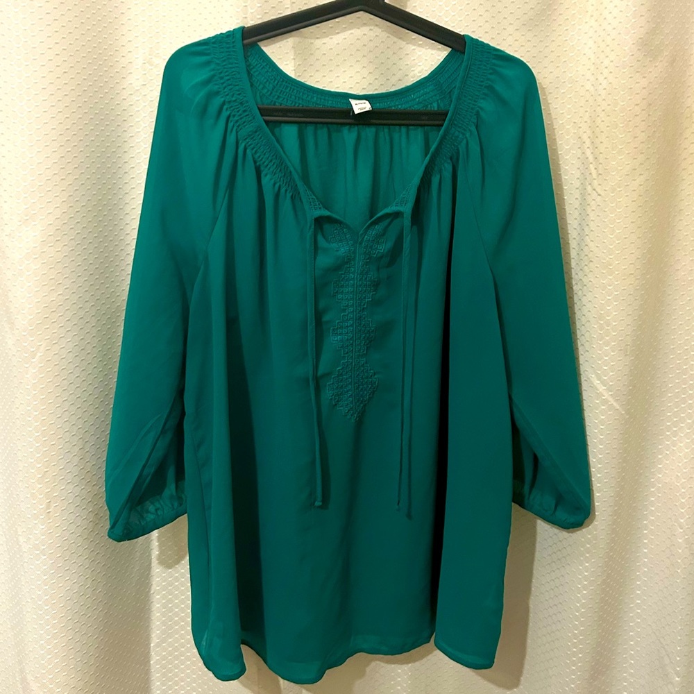 Sheer Old Navy Blouse with tie and embroidery detail